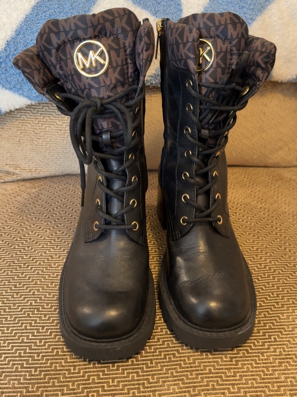 MICHAEL KORS Black Lace-Up Combat cadet heel Boots